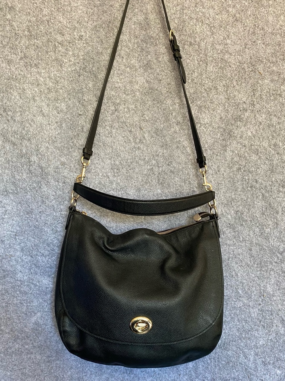 Y2K Coach New York Black Pebble Leather Turnlock Hobo Shoulder Crossbody Bag